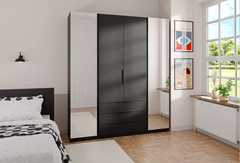 Skapis Kaja 2M2F3S · Melns · 200 × 62 × 239 cm
