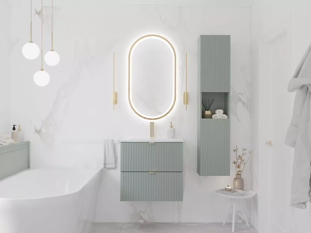 Vannas istabas komplekts Line Reed Green Set 1 ar LED · Zaļi pelēks · 160 × 40 cm