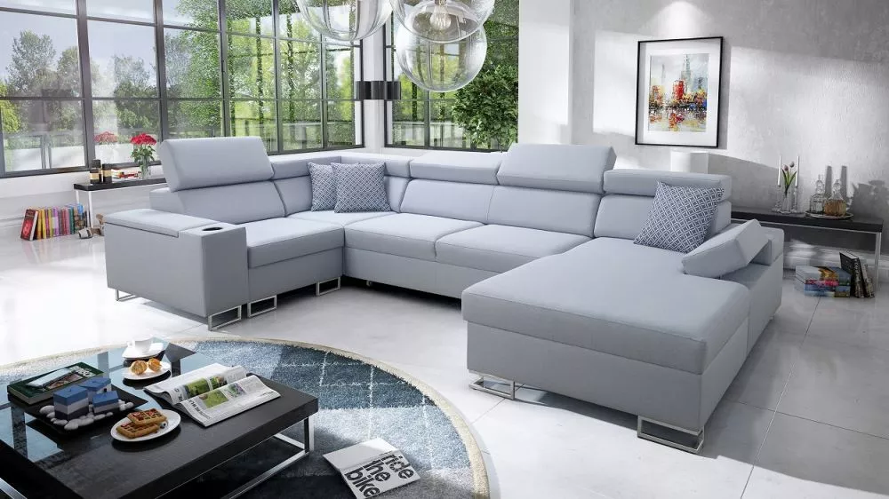 Dīvāns Solvato 4 Maxi Standard · Gaiši zils · 209 × 355 × 81 cm