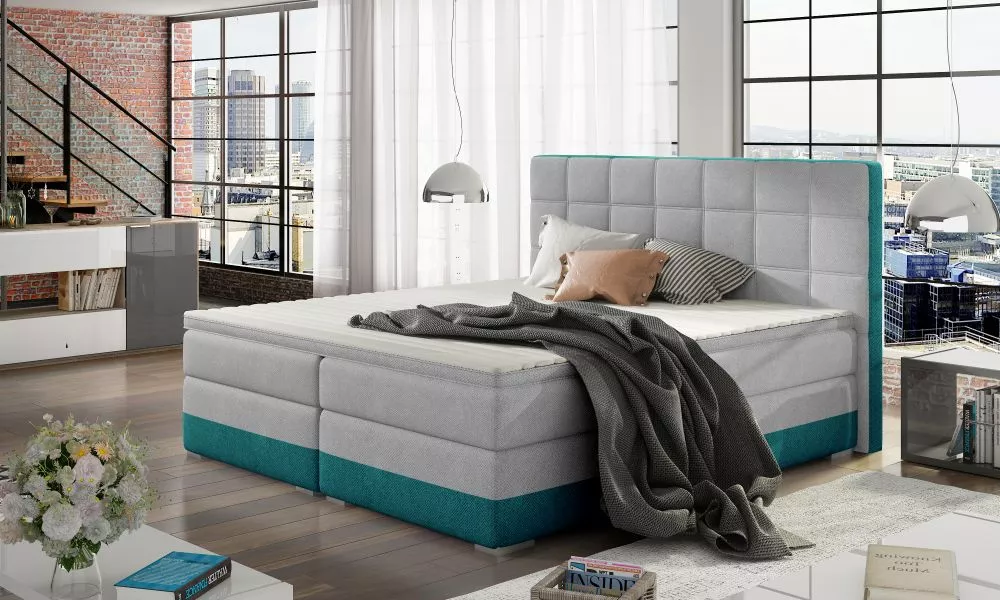 Gulta Damaso Boxspring standard Guļamvietas platums: 180 cm, Guļamvietas garums: 200 cm, · Gaiši pelēks + tirkīzs · 195 