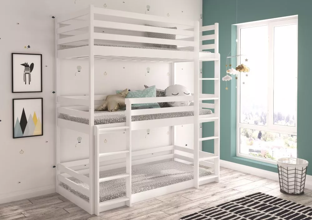 Bērnu gulta Tedro ar stelāžam Guļamvietas platums: 80 cm, Guļamvietas garums: 180 cm, · Balts · 87 × 188 × 209.5 cm