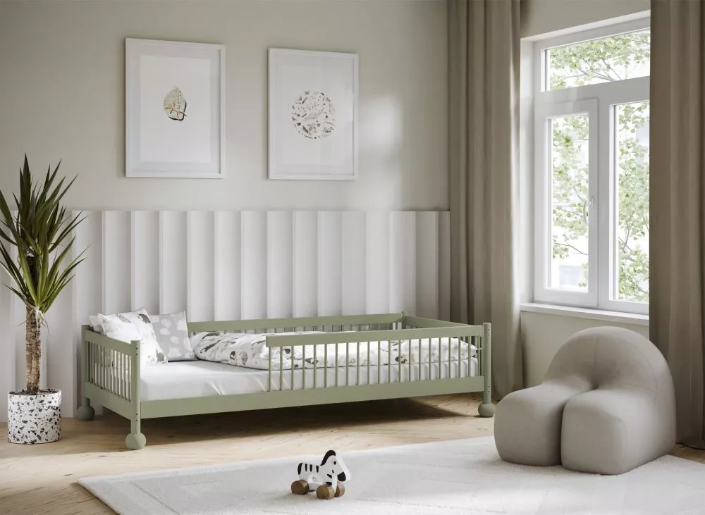 Bērnu gulta Star 90x200 ar stelāžu Guļamvietas platums: 90 cm, Guļamvietas garums: 200 cm, · Olīvu · 97 × 208 × 58 cm