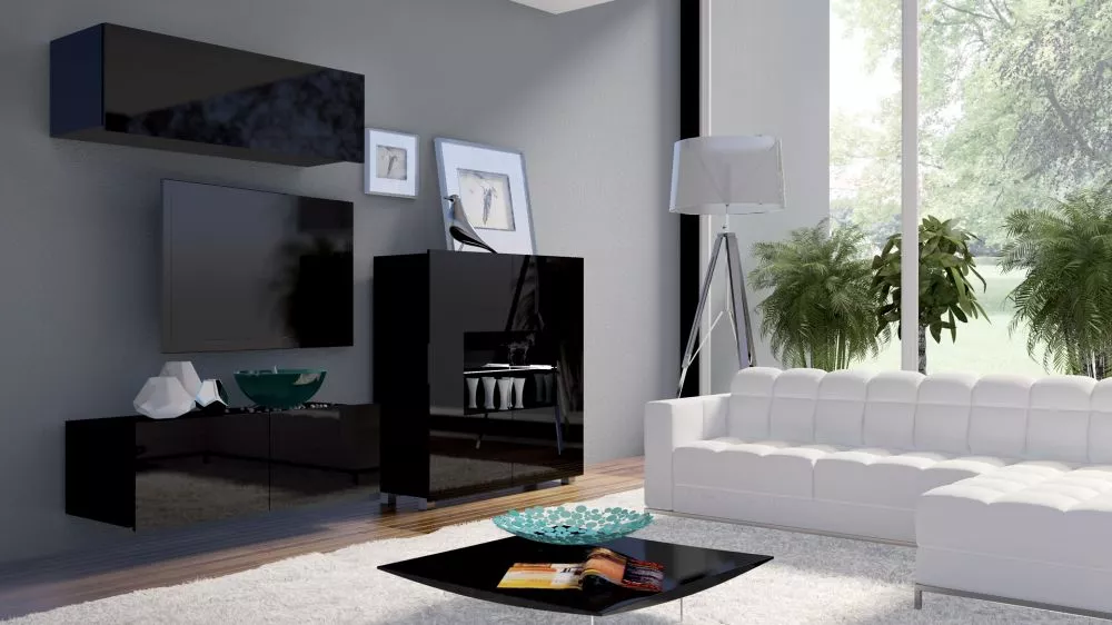 Sekcija Calabrini 9 ar LED · Melns · 200 × 43 cm