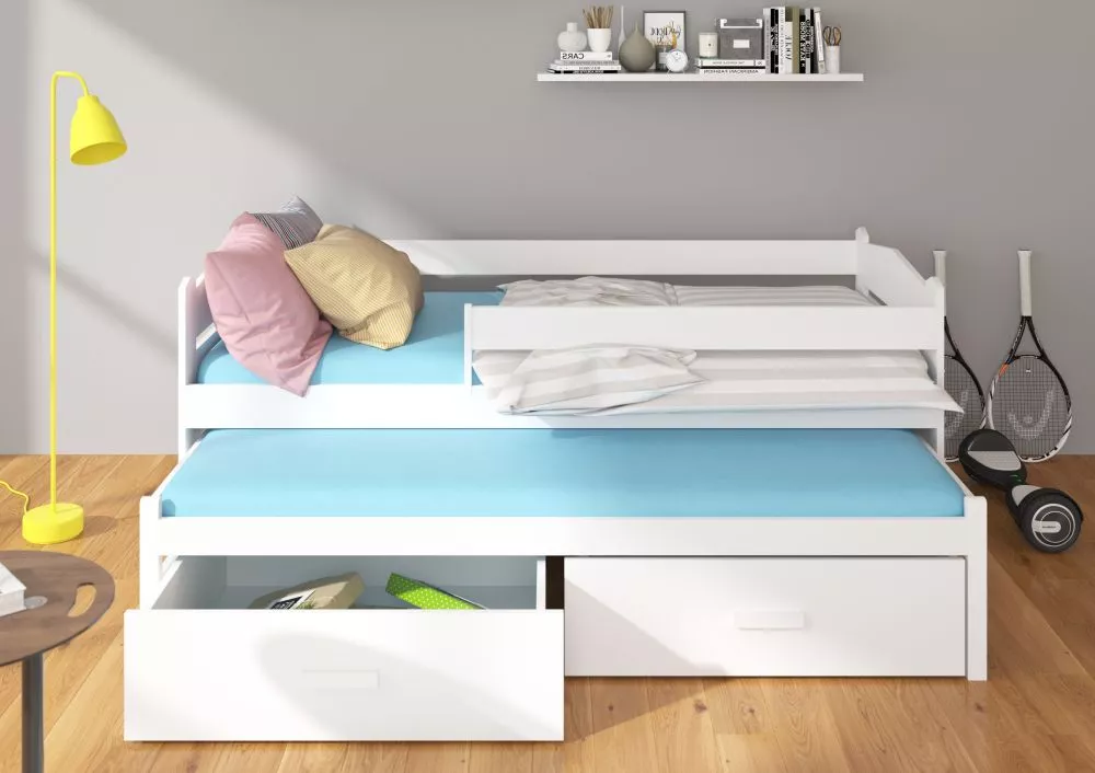 Bērnu gulta Tiarro White ar stelāžam Guļamvietas platums: 80 cm, Guļamvietas garums: 180 cm, · 87 × 186 × 80 cm