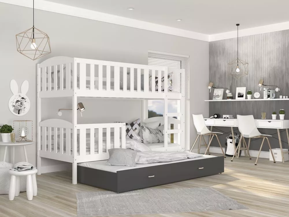 Bērnu gulta Kubus 3 MDF 90x200 ar stelāžām Guļamvietas platums: 90 cm, Guļamvietas garums: 200 cm, · 96 × 208 × 158 cm