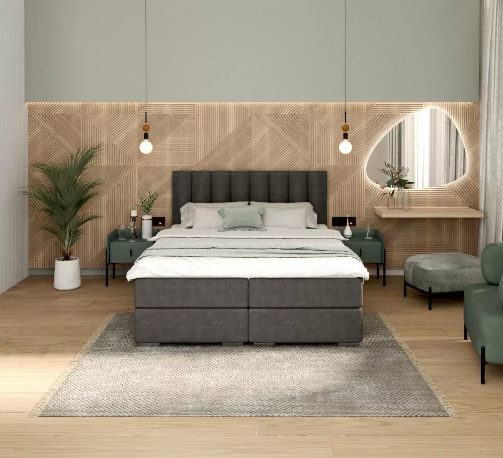 Gulta Lincoln Boxspring Standard Guļamvietas platums: 180 cm, Guļamvietas garums: 200 cm, · Grafīts · 180 × 207 × 110 cm