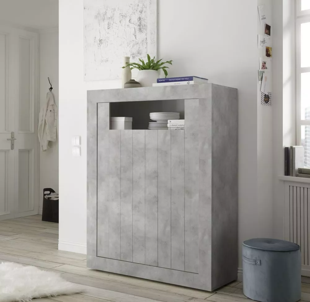 Grāmatu skapis Urbino KW2D ar LED Korpusa krāsa: betons, Elementu krāsa: betons, · 110 × 42 × 144 cm