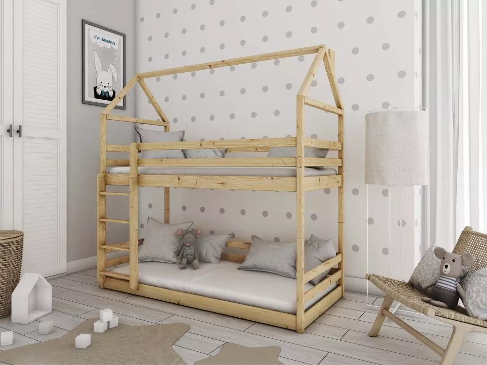 Bērnu gulta Axel ar stelāžām Guļamvietas platums: 80 cm, Guļamvietas garums: 200 cm, · Priede · 87 × 208 × 192.7 cm