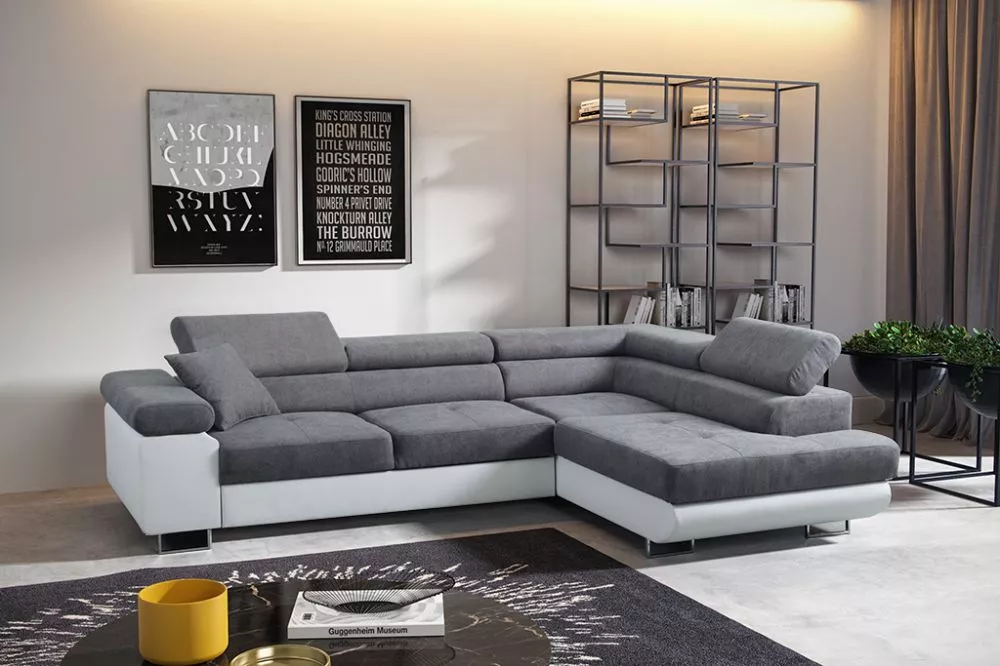 Dīvāns Antos standard · Pelēks + balts · 202 × 273 × 90 cm