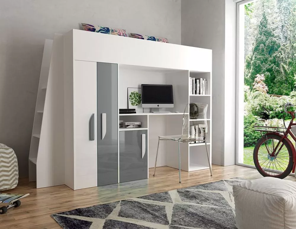 Bērnu gulta Party 15 ar stelāžu Guļamvietas platums: 90 cm, Guļamvietas garums: 200 cm, · 95 × 230 × 165 cm