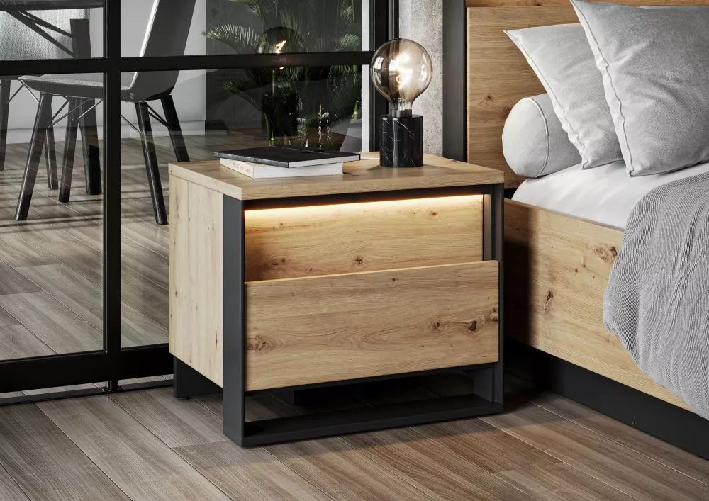 Naktsgaldiņš Quant QS-03 ar LED Korpusa krāsa: ozols artisan, Elementu krāsa: melns, · 55.2 × 41 × 47.5 cm