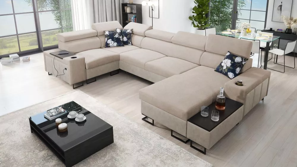 Dīvāns Melody 4 Maxi Premium Standard · Gaiši brūns + krēma · 205 × 358 × 84 cm