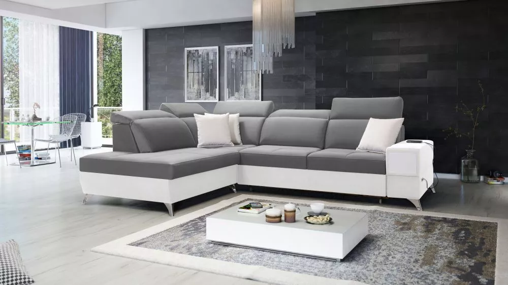 Dīvāns Deus 7 Premium Standard · Pelēks + balts · 224 × 286 × 83 cm