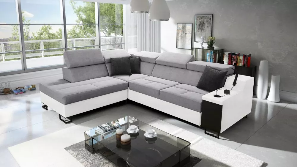 Dīvāns Alicante 7 Whisper Eco Standard · Pelēks + balts · 223 × 287 × 81 cm