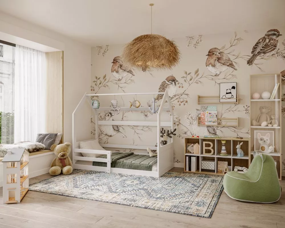 Bērnu gulta Domek Miki ar stelāzu Guļamvietas platums: 80 cm, Guļamvietas garums: 160 cm, · 84 × 164 × 154.5 cm