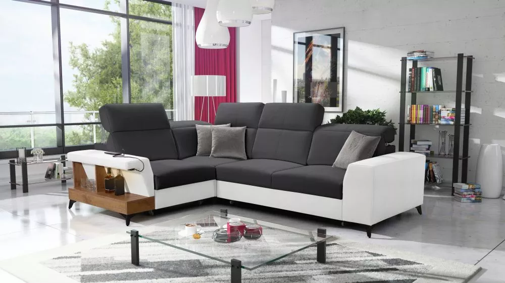 Dīvāns Belutti 2 Lancelot Standard ar LED · Grafīts + balts · 212 × 288 × 84 cm