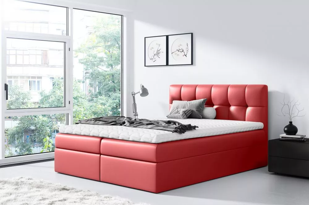 Gulta Rico 1 Boxspring Standard Guļamvietas platums: 180 cm, Guļamvietas garums: 200 cm, · Sarkans · 184 × 208 × 103 cm