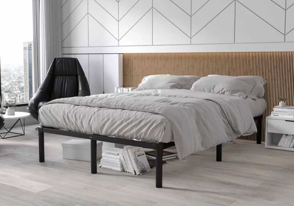Gulta Wera ar stelāžu Guļamvietas platums: 180 cm, Guļamvietas garums: 200 cm, · Melns · 179 × 198 × 31.7 cm