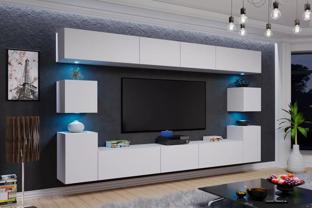 Sekcija Kordoba ar LED · Balts · 257 × 35 × 210 cm