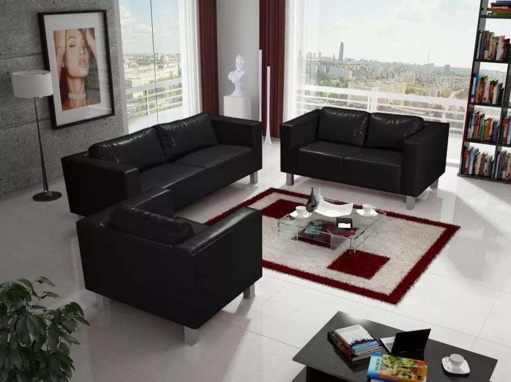Komplekts Valentino 3+2+1 Standard · Melns · 75 × 183 × 77 cm