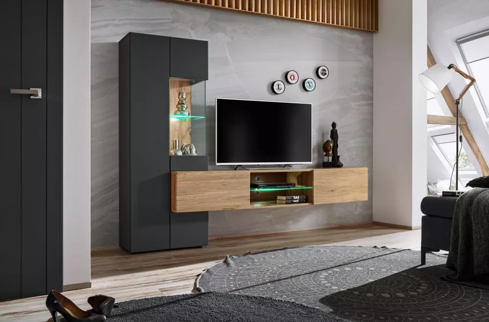 Sekcija Try ar LED Korpusa krāsa: ozols votāns, · 210 × 40 × 160 cm