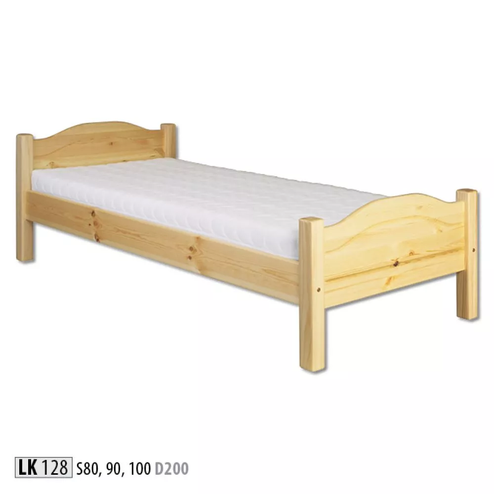 Gulta LK 128 ar stelāžu Kājiņu izmērs: 6.5x6.5 cm, Guļamvietas platums: 100 cm, Guļamvietas garums: 200 cm, stelāžas tip
