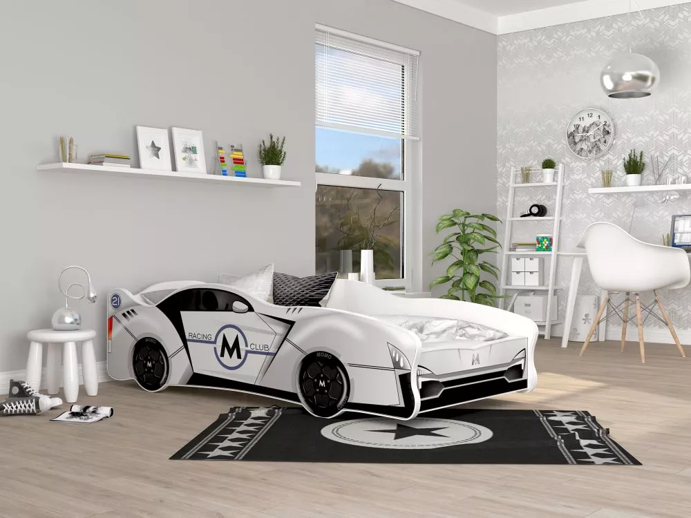 Bērnu gulta Cars 80x160 ar stelāžu Guļamvietas platums: 80 cm, Guļamvietas garums: 160 cm, · Balts · 82 × 170 × 52 cm