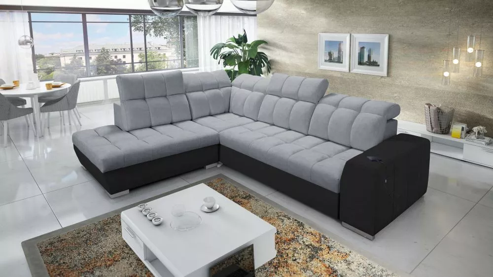 Dīvāns Pagano 7 Premium Standard · Tumši pelēks + melns · 225 × 285 × 83 cm