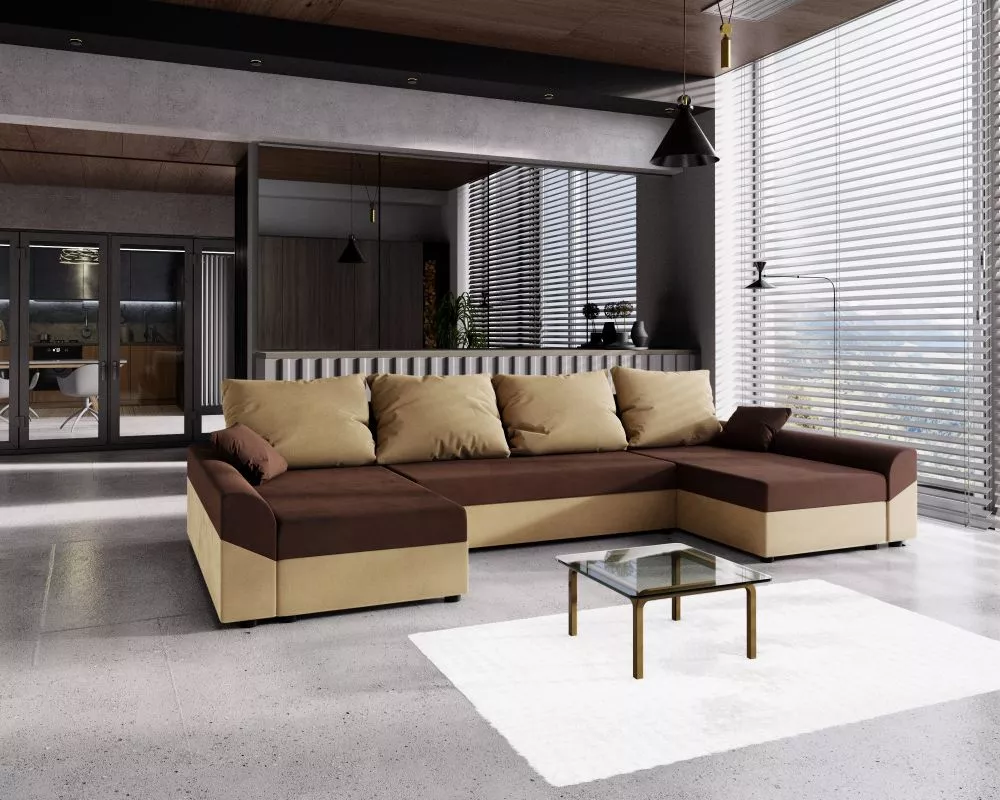 Dīvāns Denver U standard · Brūns + bēšs · 139 × 321 × 80 cm