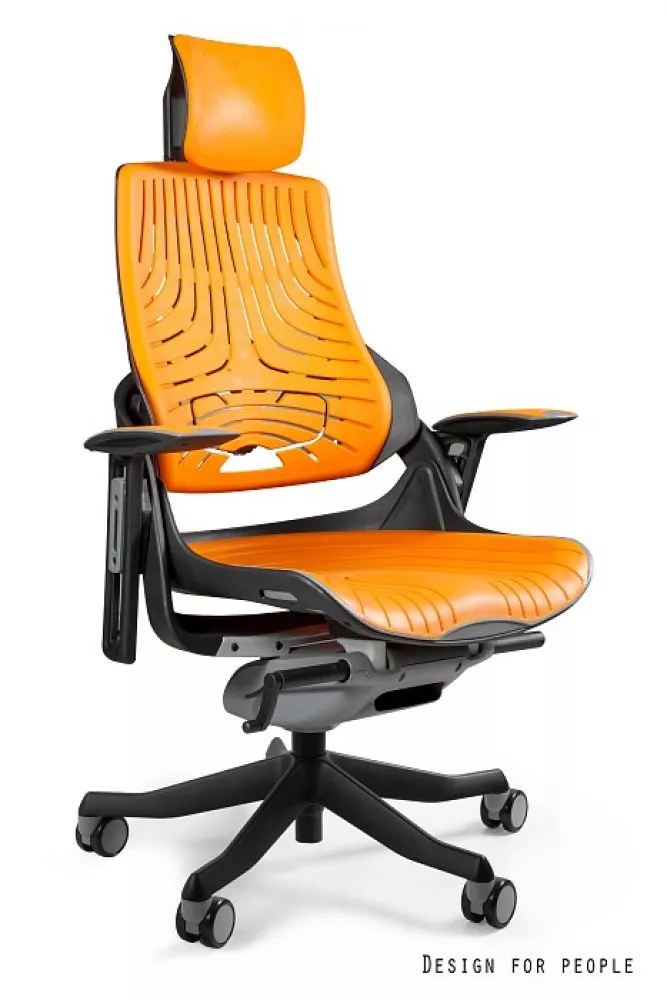 Datorkrēsls Wau Elastomer Korpusa krāsa: oranžs, Elementu krāsa: melns, Sēdvietas platums: 47 cm, · 68 × 51 × 117 cm