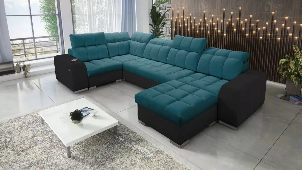 Dīvāns Pagano 4 Premium Standard · Tirkīzs + melns · 210 × 362 × 83 cm