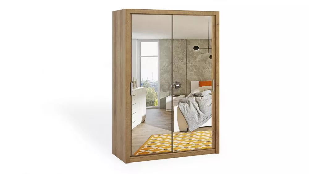 Skapis Bono BO SZ ar spoguli · Zelta ozols · 150 × 62 × 215 cm