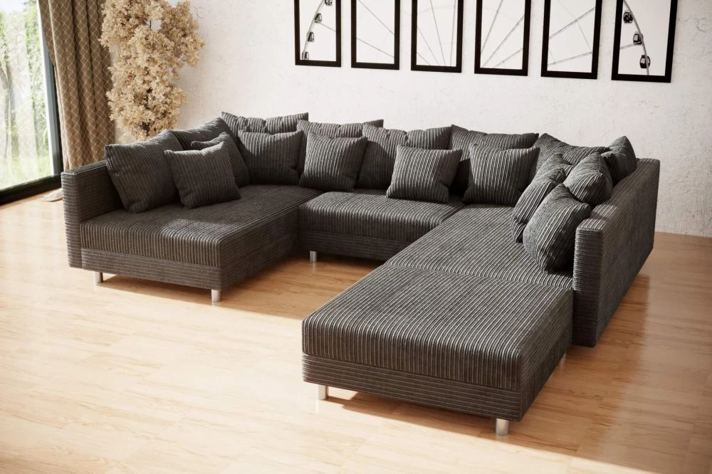 Dīvāns Claudia U Standard ar pufu · Tumši pelēks · 194 × 308 × 75 cm