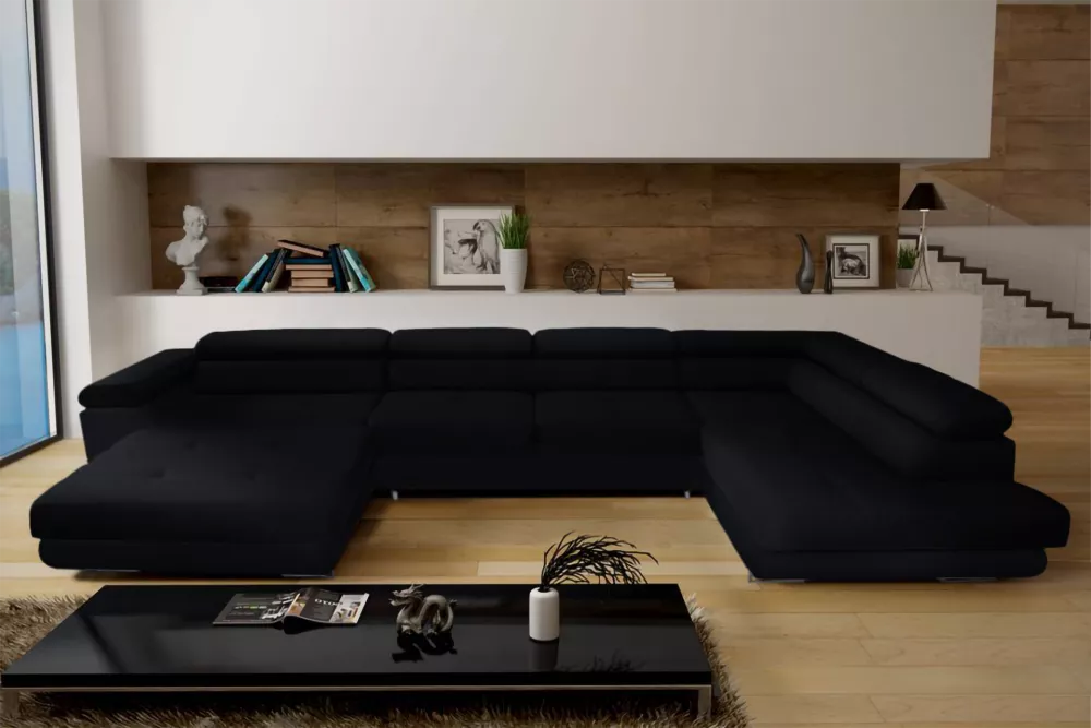 Dīvāns Anton U Mini+L Premium Standard · Melns · 200 × 378 × 73 cm