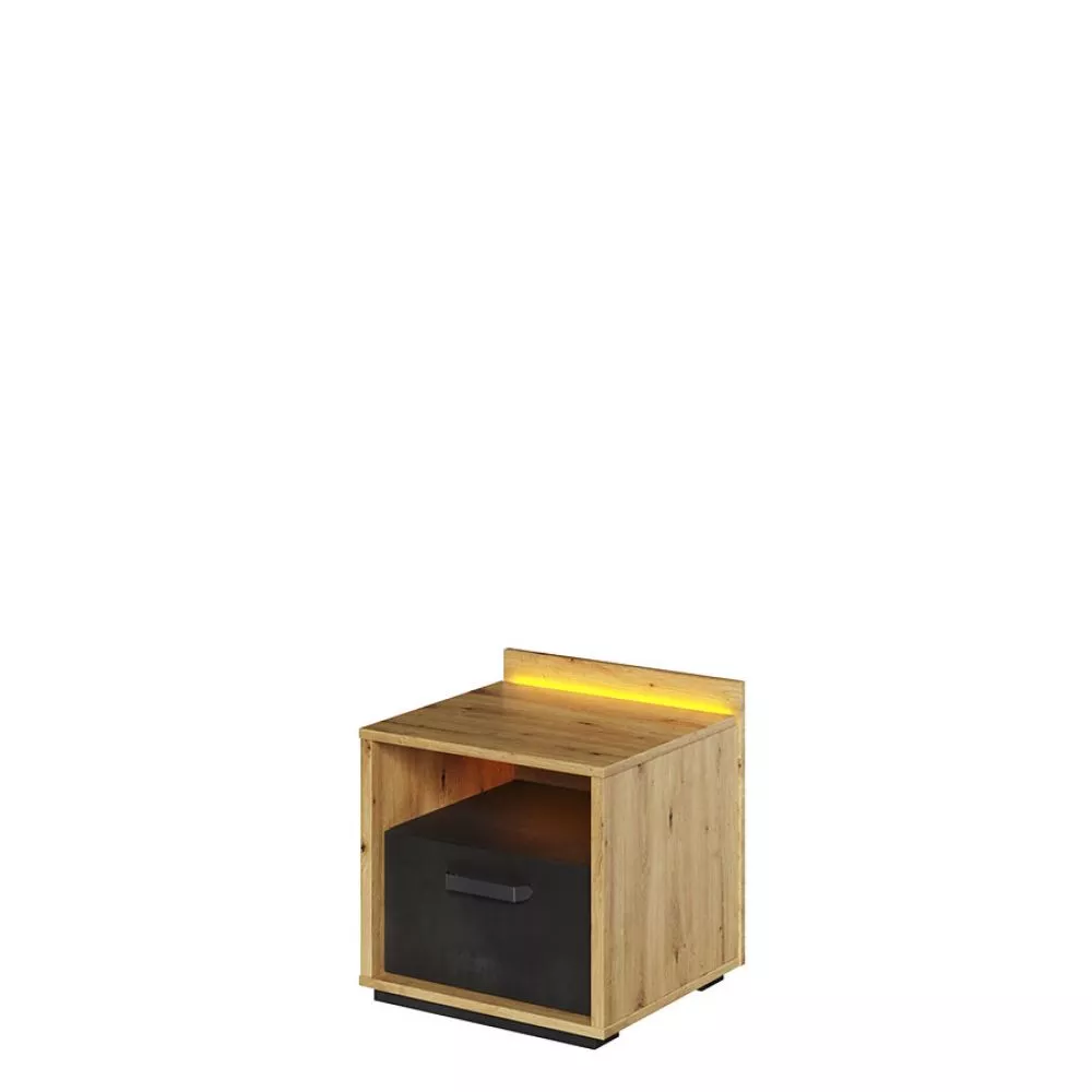 Naktsgaldiņš Qubic QB-10 ar LED Korpusa krāsa: ozols artisan, Elementu krāsa: grafīts, · 45 × 42 × 47 cm