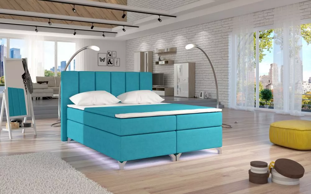 Gulta Basilio Boxspring Lux ar LED standard Guļamvietas platums: 160 cm, Guļamvietas garums: 200 cm, · Tirkīzs · 175 × 2