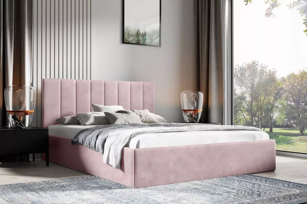 Gulta Lucy 2 ar stelāžu Guļamvietas platums: 160 cm, Guļamvietas garums: 200 cm, · Gaiši rozā · 168 × 210 × 92 cm