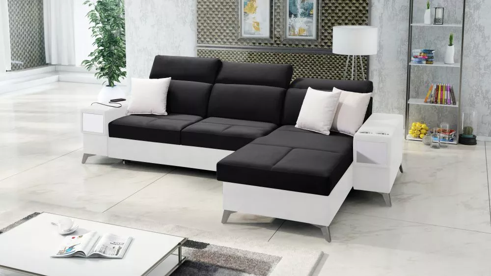 Dīvāns Deus 1 Premium Standard · Melns + balts · 184 × 286 × 83 cm