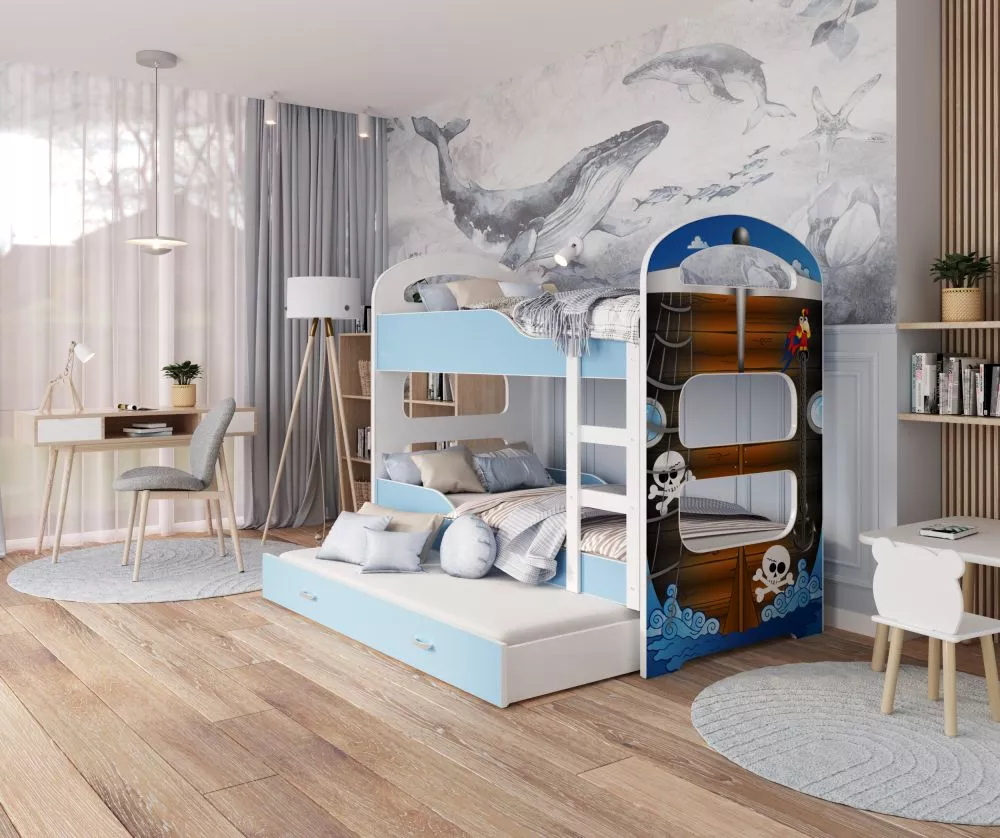 Bērnu gulta Dominik 3 80x190 N ar stelāžām Guļamvietas platums: 80 cm, Guļamvietas garums: 190 cm, · 87 × 198 × 166 cm