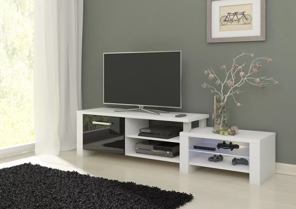 TV tumba Orion Meblo · Balts + melns spīdums · 160 × 37 × 41 cm