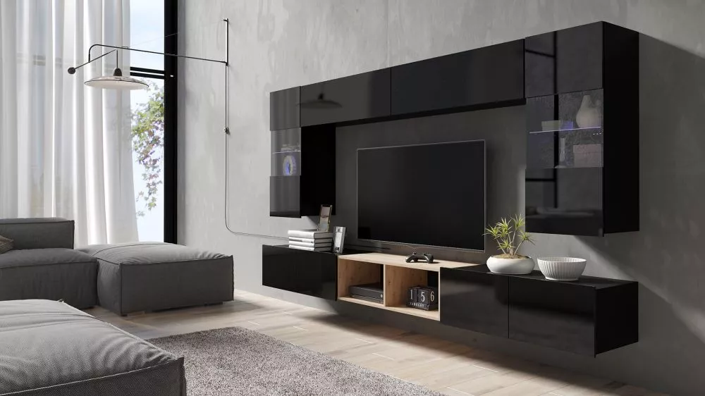 Sekcija Calabrini 24 ar LED Korpusa krāsa: melns, · 300 × 43 cm