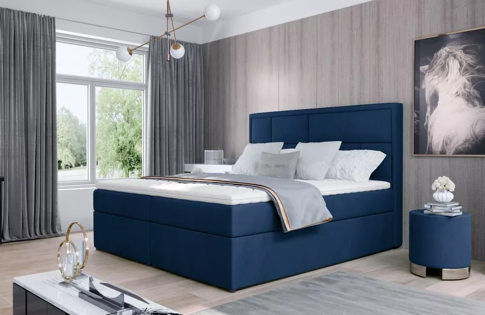 Gulta Meron Boxspring Premium standard Guļamvietas platums: 180 cm, Guļamvietas garums: 200 cm, · Zils · 180 × 215 × 115