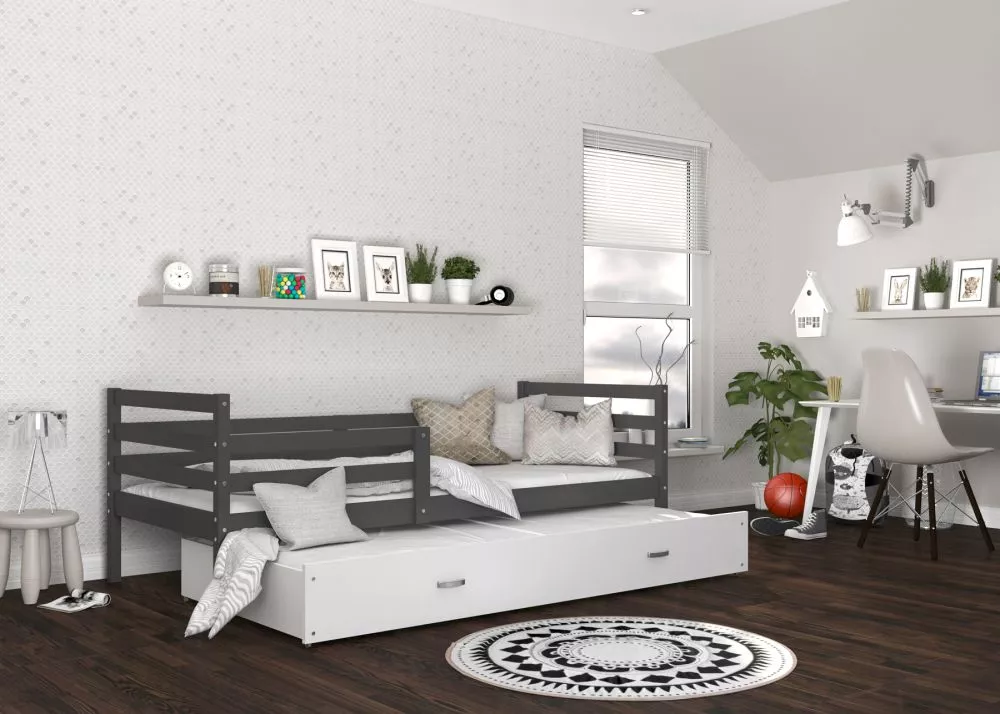 Bērnu gulta Jacek P2 MDF 90x200 ar stelāžām Guļamvietas platums: 90 cm, Guļamvietas garums: 200 cm, · 96 × 208 × 74 cm