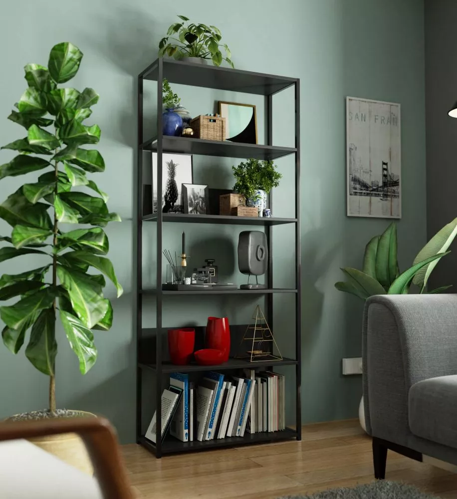 Plaukts Loft Black · Melns · 80 × 192 × 32 cm
