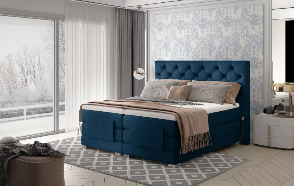 Gulta Clover Electric Boxspring Lux standard Guļamvietas platums: 160 cm, Guļamvietas garums: 200 cm, · Zila · 178 × 217