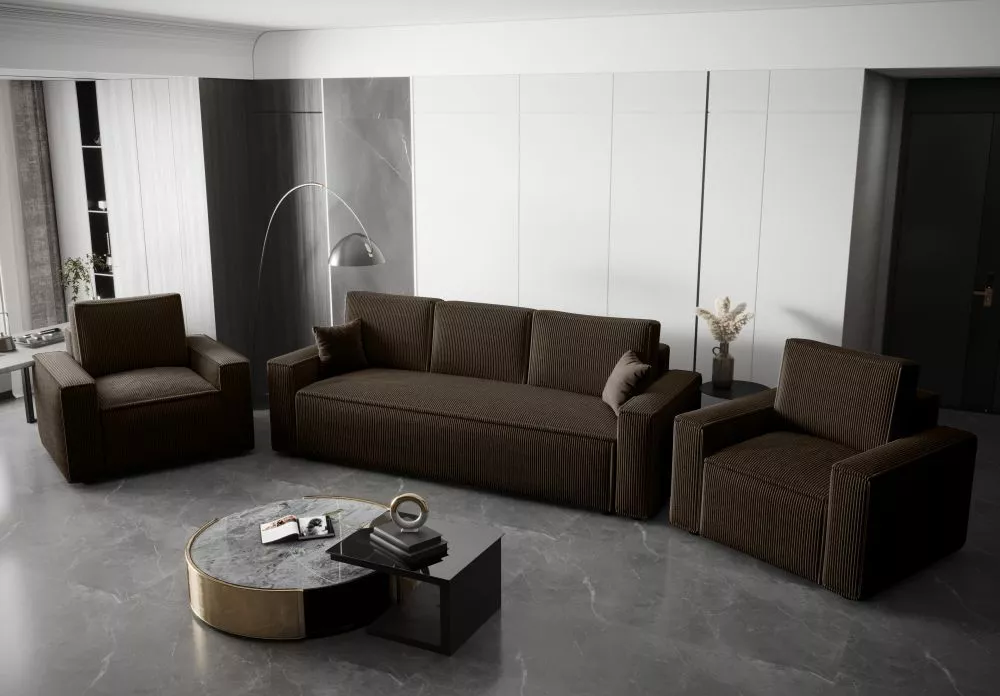 Komplekts Ambro 3S+1S+1S standard · Tumši brūns · 90 × 230 × 85 cm