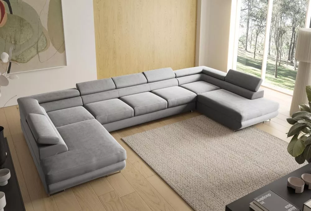 Dīvāns Alice U XL 160 standard · Gaiši pelēks · 202 × 400 × 70 cm