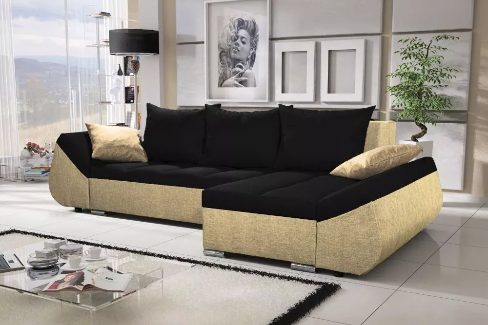 Dīvāns Korfu Standard · Melns + krēma · 140 × 251 × 90 cm