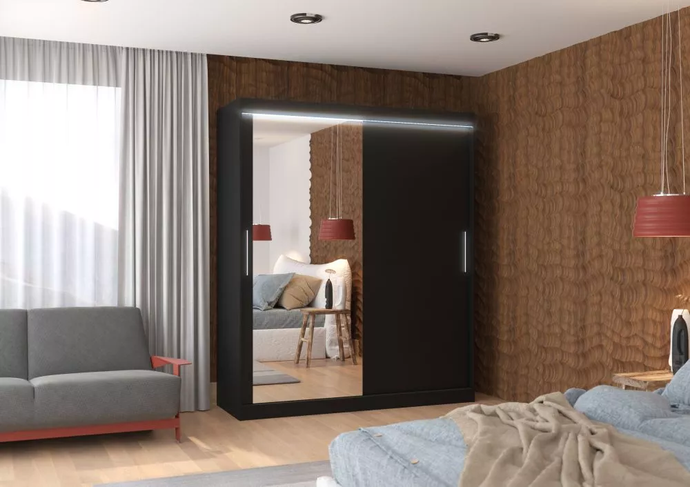 Skapis Tom ar LED · Melns · 180 × 58 × 215 cm