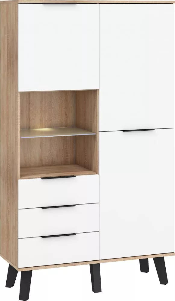 Grāmatu skapis Sven SVN 13 ar LED Korpusa krāsa: sonoma, Elementu krāsa: balts, · 100 × 40 × 174 cm